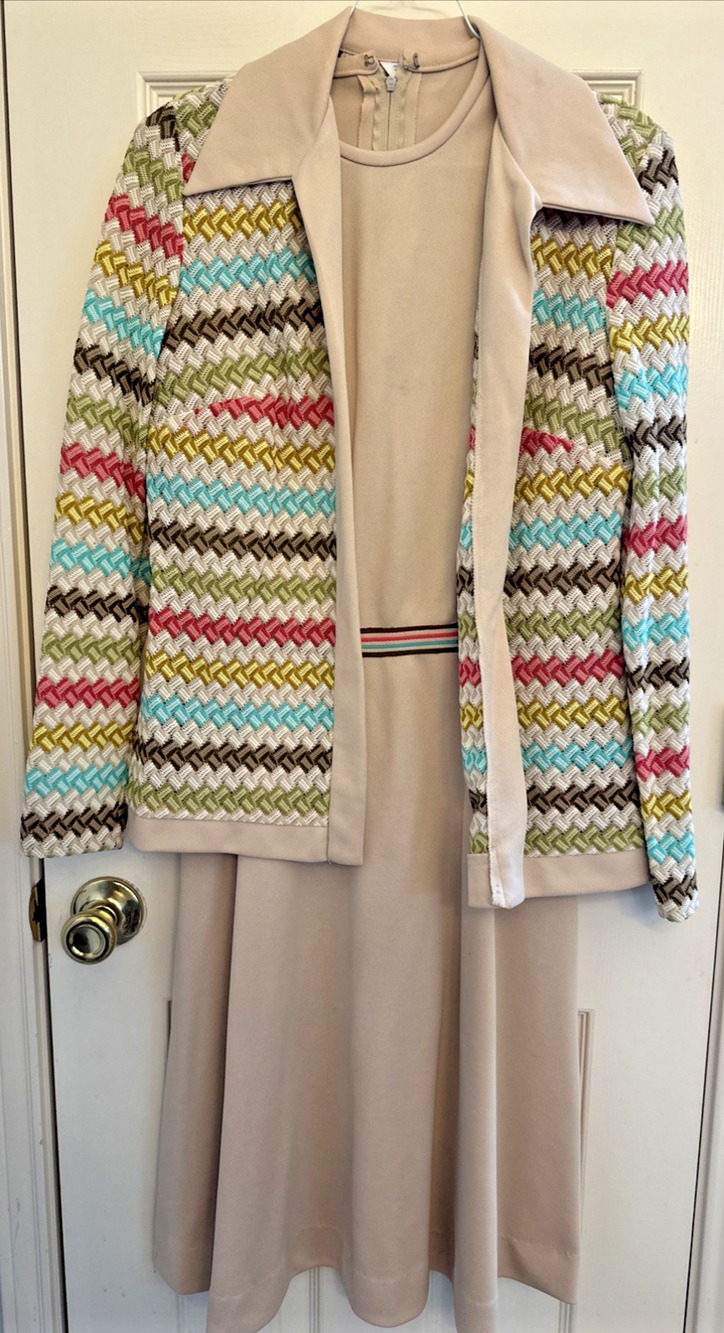 1960s Vintage Colorful Sleeveless Dress W Jacket Sears Fashions Size 10